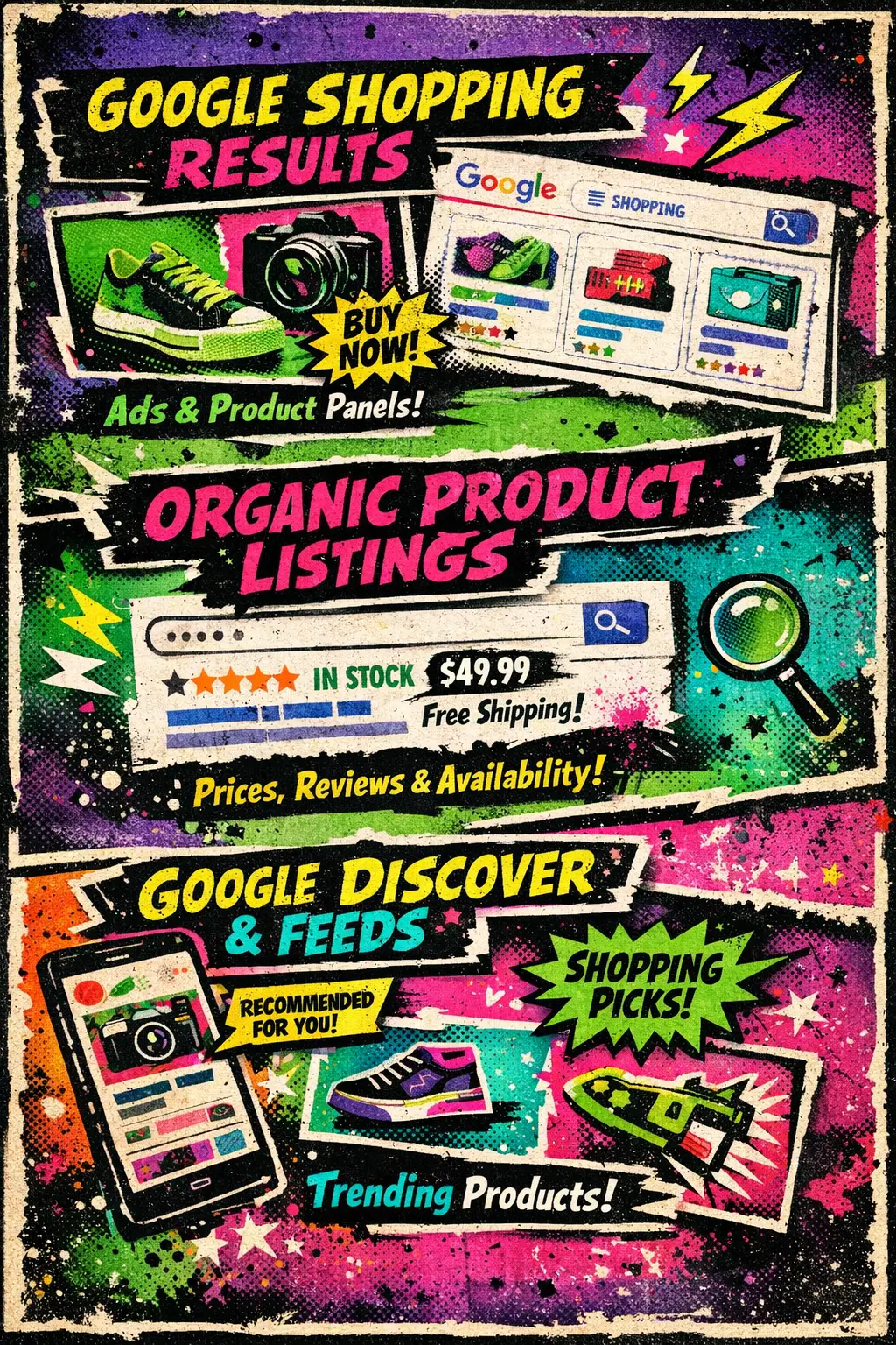 Product Data SEO checklist including GTINs, schema markup, feed accuracy, product titles, attributes, and Merchant Center approval.