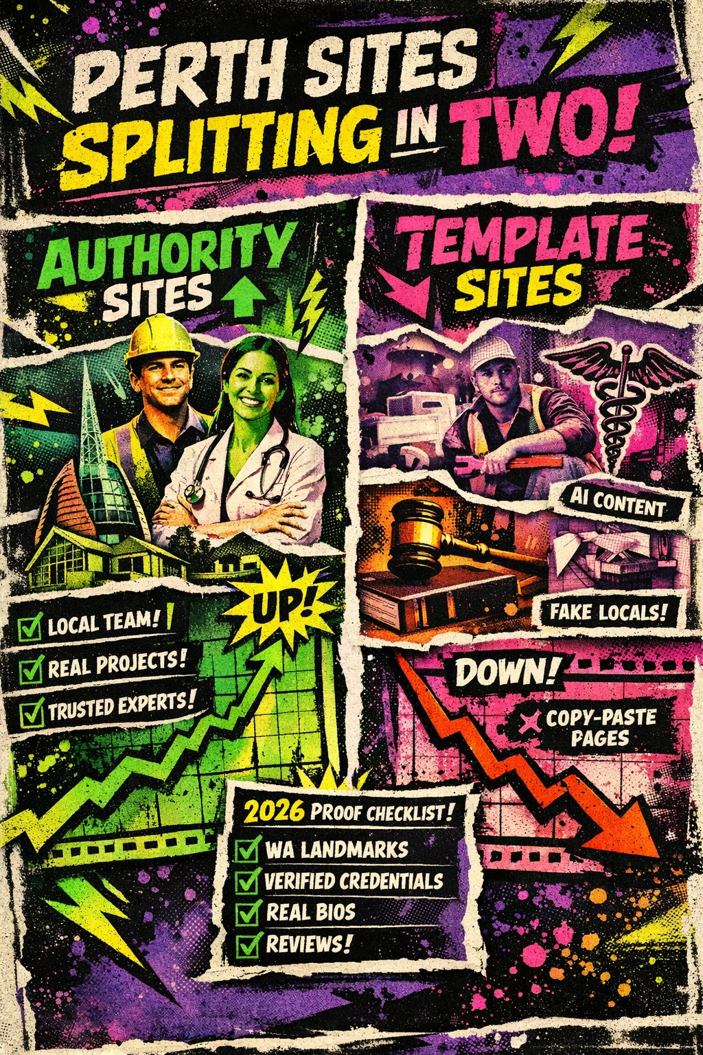 Search marketing visual showing how technical SEO issues and poor user experience can damage trust signals in Google.
