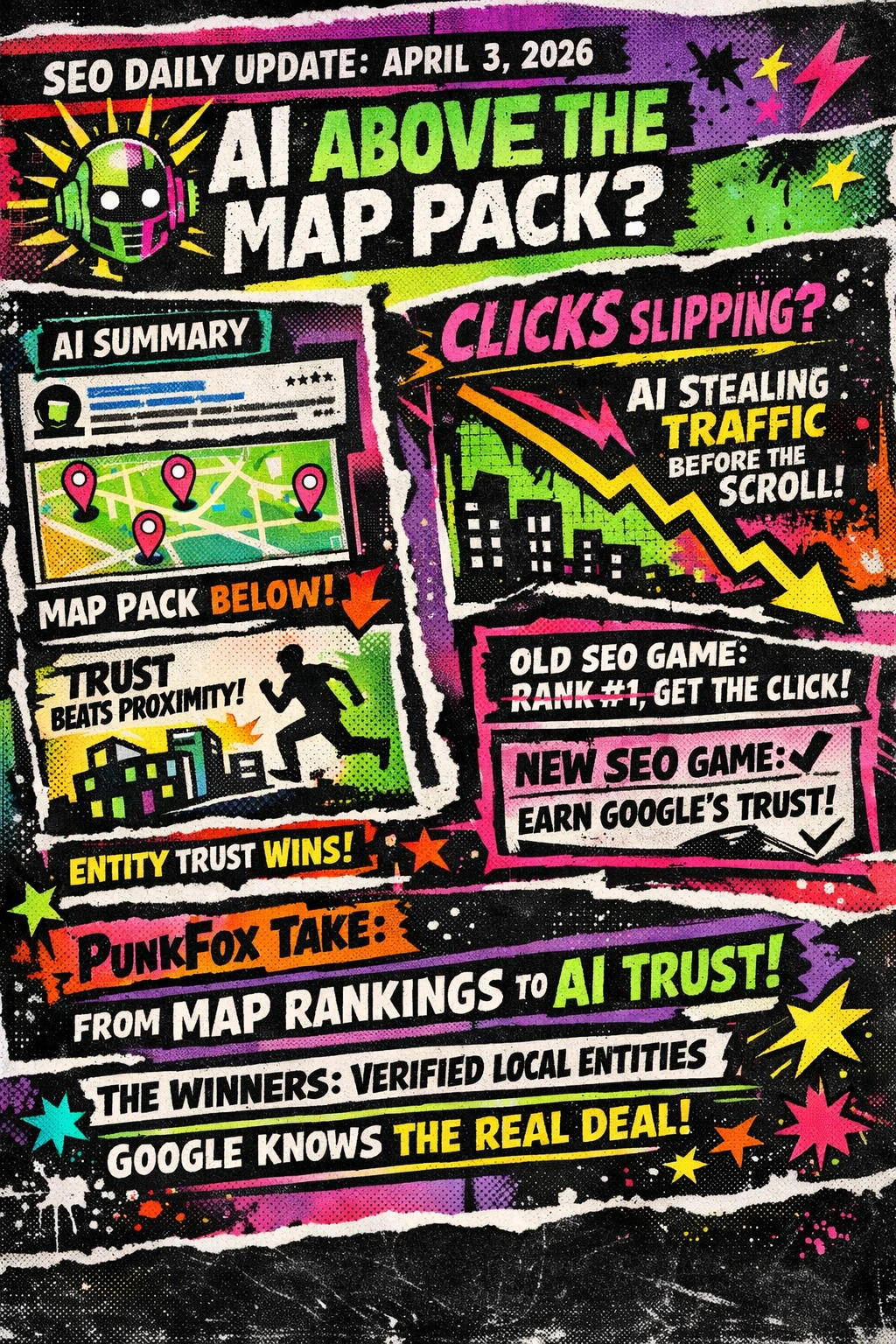 Local search results showing stable rankings but reduced clicks due to AI summaries